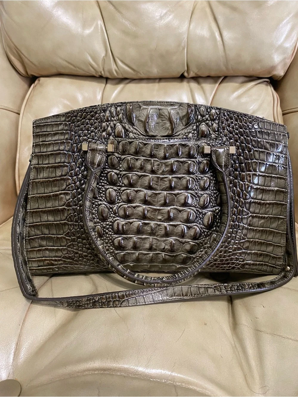 LKNW Brahmin Olive Green Greta Satchel w/Strap Melbourne Leather - Picture 5 of 14